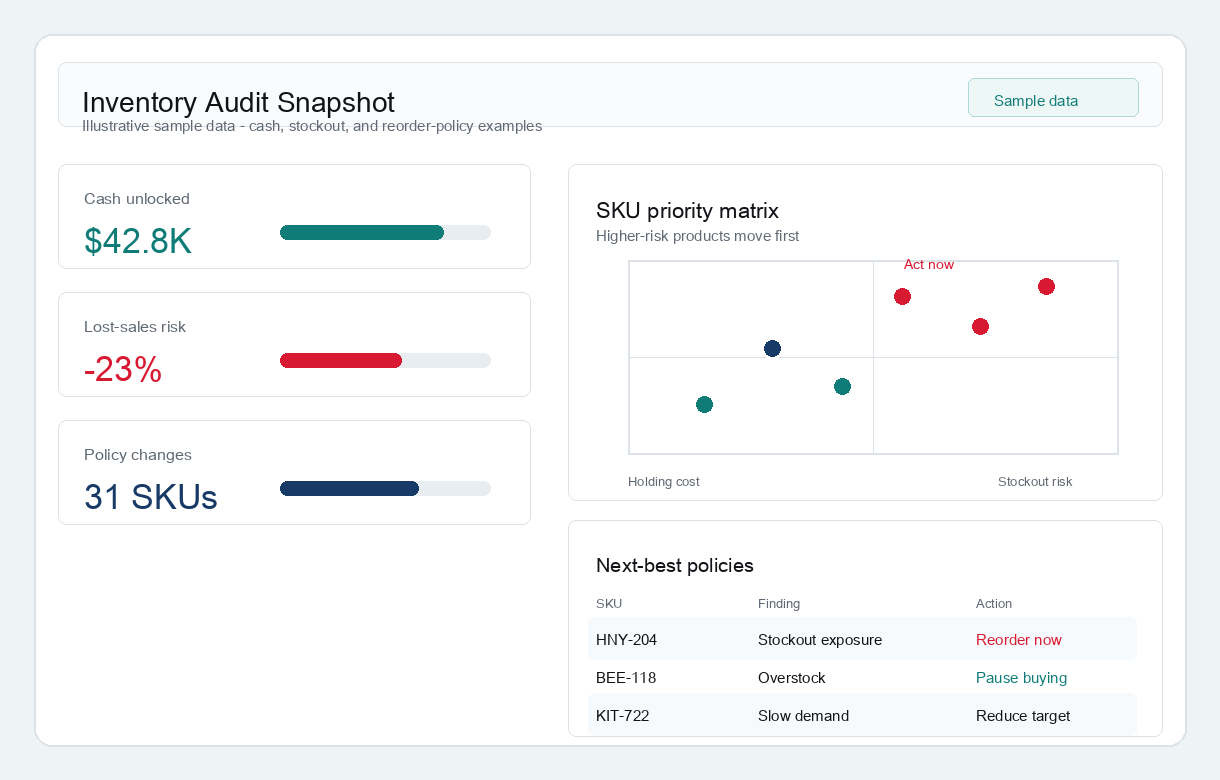 Illustrative inventory audit snapshot with sample data